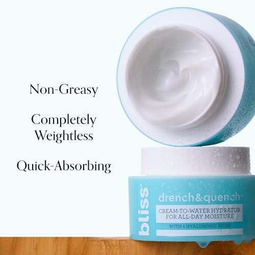 Bliss Drench & Quench Hyaluronic Acid Moisturizer for Face - 1.7 Fl Oz - Cream-To-Water - Hydrator for All-Day Moisture - Clean - Vegan & Cruelty-Free