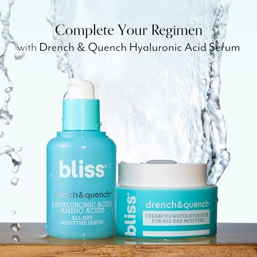 Bliss Drench & Quench Hyaluronic Acid Moisturizer for Face - 1.7 Fl Oz - Cream-To-Water - Hydrator for All-Day Moisture - Clean - Vegan & Cruelty-Free