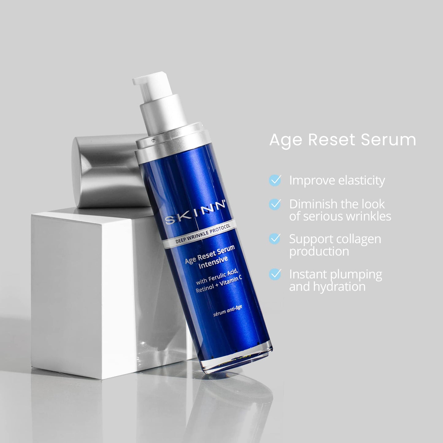 SKINN Deep Wrinkle Facial Serum, Intensive Age Reset Serum - Anti Wrinkle Repair Face Serum - Hydrating & Plumping Anti Aging Serum Reduces Fine Lines - Ferulic Acid, Retinol & Vitamin C