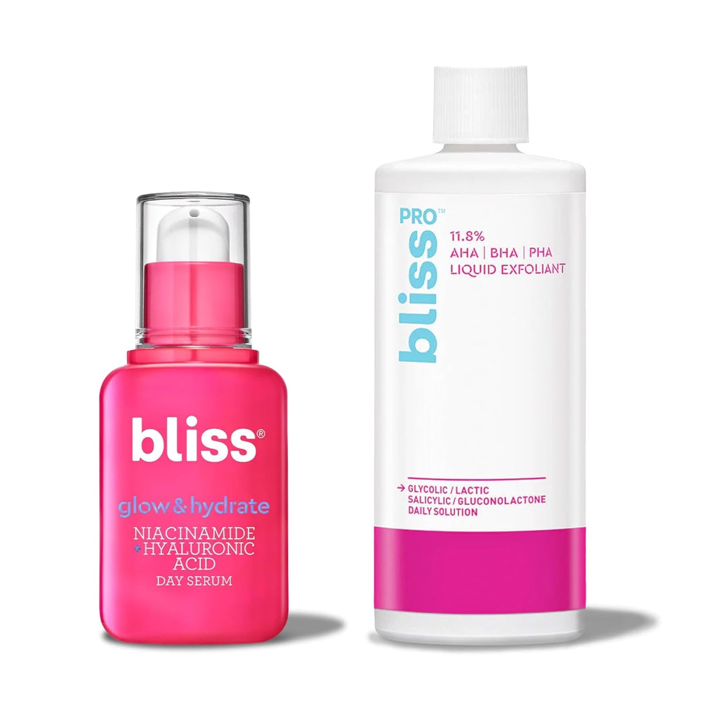 Bliss Glow & Hydrate Serum and BlissPro Liquid Exfoliant - Daily Exfoliating & Hydrating Duo - Improves Dullness, Smooths Skin Texture - Vegan & Cruelty-Free