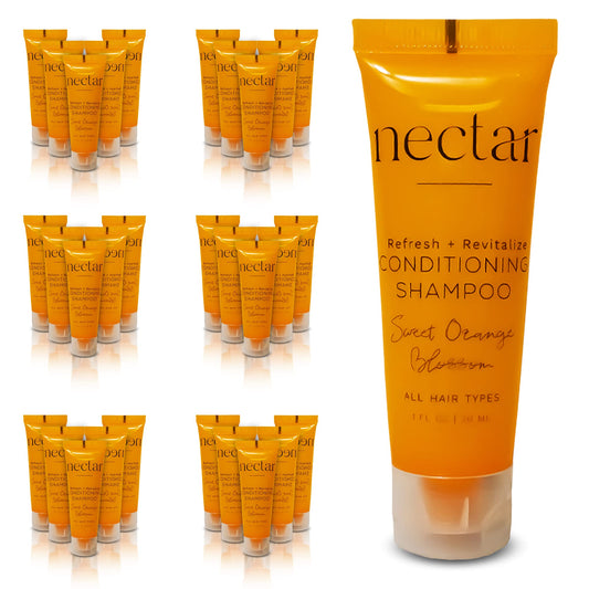 Nectar Bulk 2-in-1 Conditioning Shampoo | 300 Count, 1 oz | Sweet Orange Blossom, Mini Travel Size Toiletries (100% Recyclable Tube with Flip Top Cap) Hotel Amenities, Suitable for All Hair Types