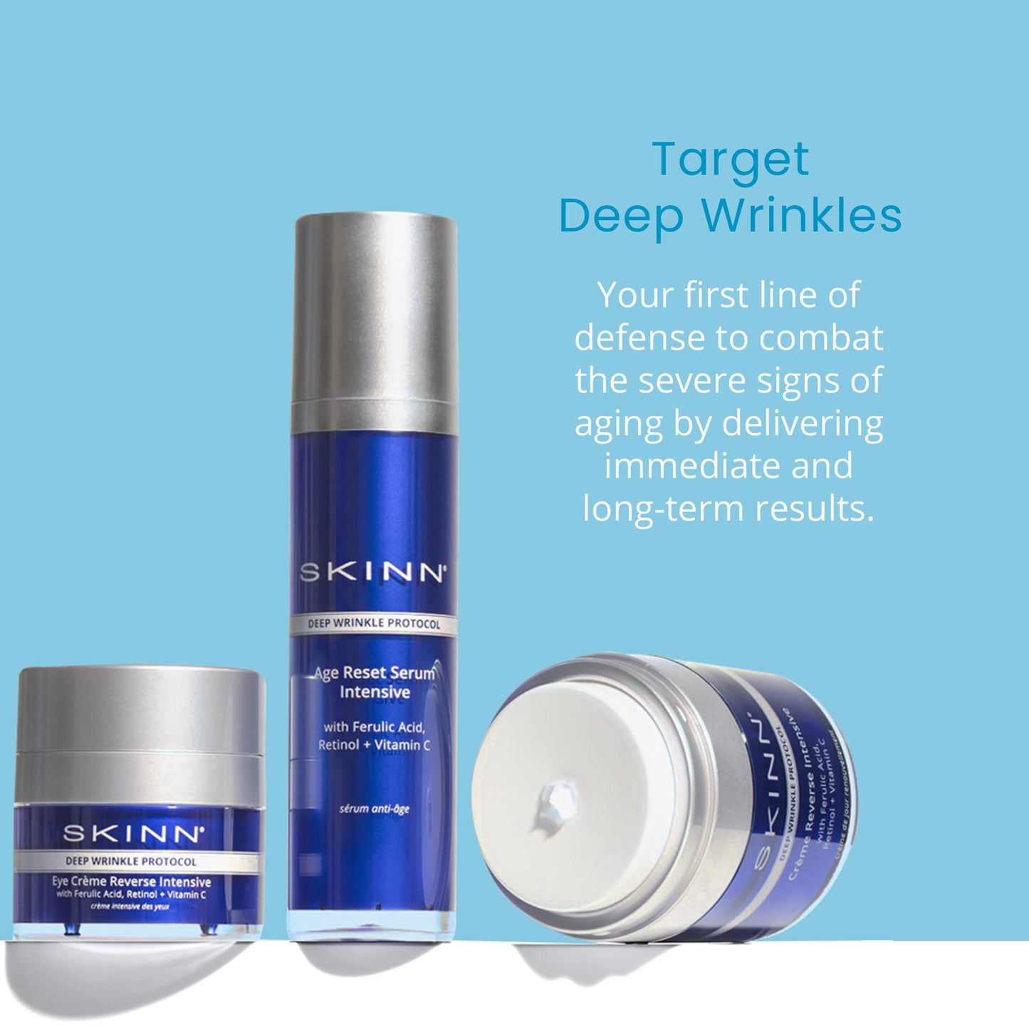 SKINN Deep Wrinkle Facial Serum, Intensive Age Reset Serum - Anti Wrinkle Repair Face Serum - Hydrating & Plumping Anti Aging Serum Reduces Fine Lines - Ferulic Acid, Retinol & Vitamin C